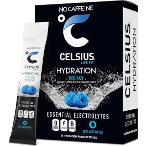 imageCELSIUS Hydration Fruit Punch Sugar Free Electrolyte Hydration Drink Mix Pack of 14Blue Razz