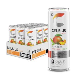 imageCELSIUS Sparkling Kiwi Strawberry Sugar Free Energy Drink 12 Fl Oz Pack of 12Fizz Free Peach Mango