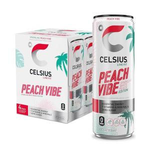imageCELSIUS ASTRO VIBE Sparkling Blue Razz Sugar Free Energy Drink 12 Fl Oz Pack of 12Peach Vibe
